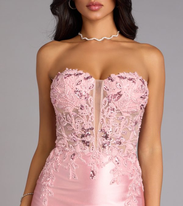 Aria Sequin Floral Embroidered Satin Mini Dress