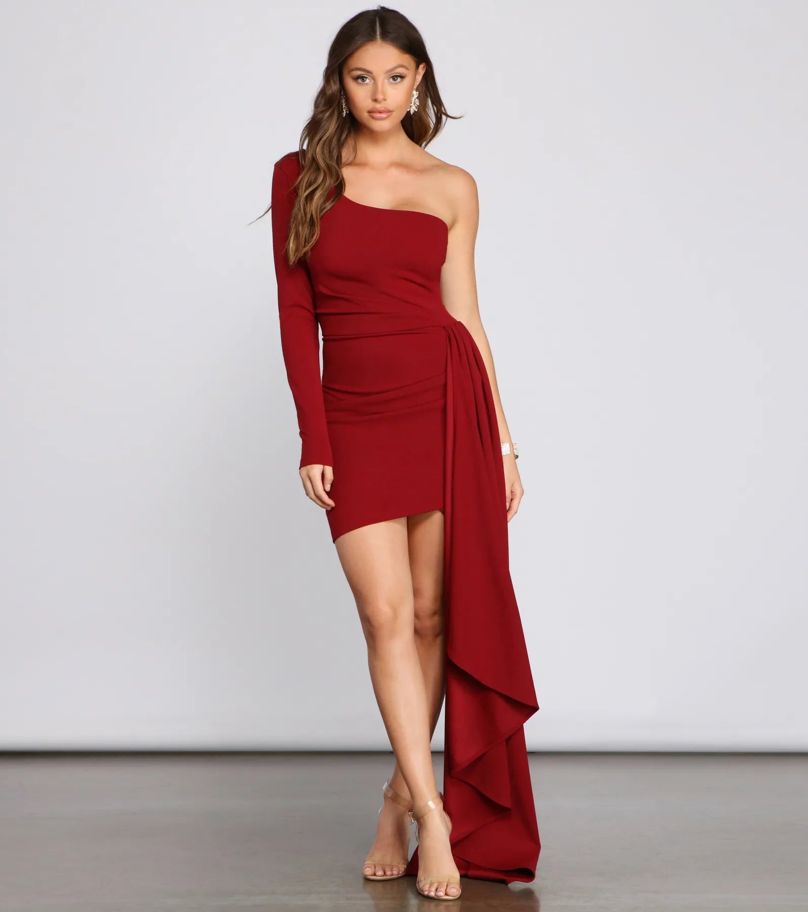 Emily One-Shoulder Pleated Asymmetric Mini Dress - Image 6