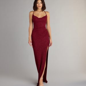 Amirah Formal Glitter Cowl Neck Column Dress - Image 5