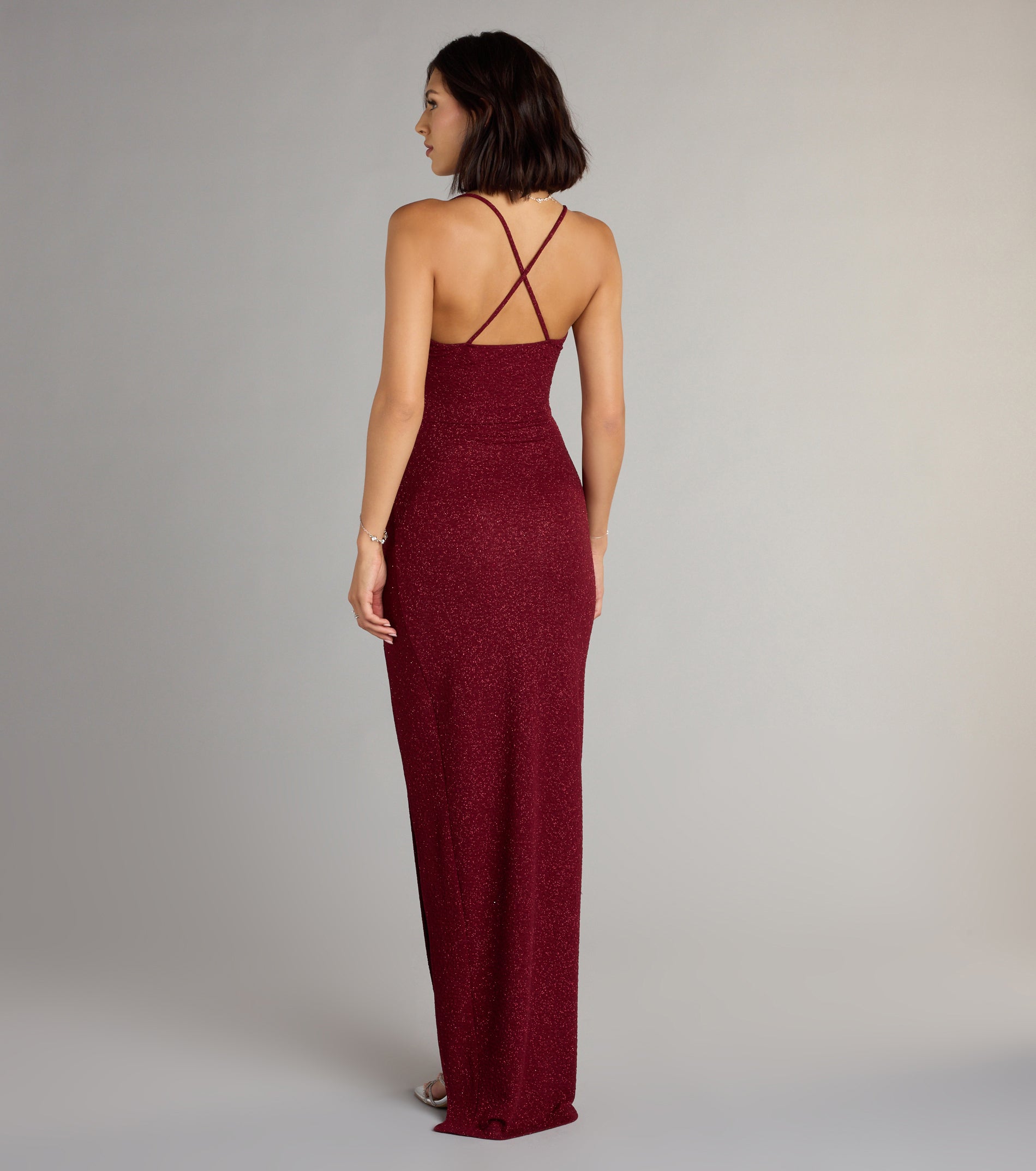Amirah Formal Glitter Cowl Neck Column Dress - Image 6
