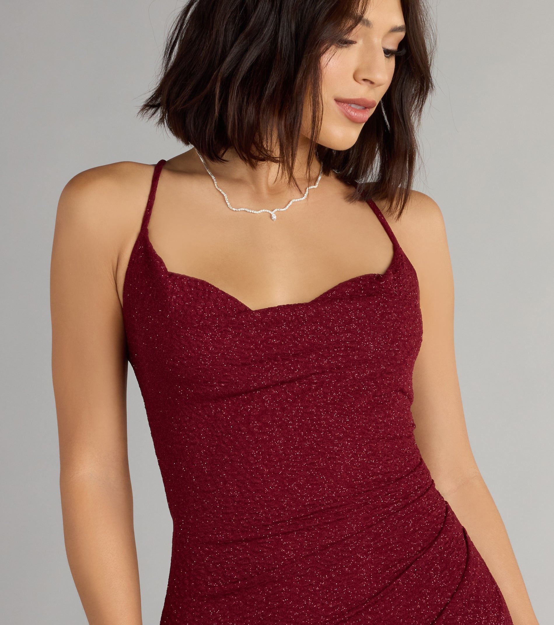 Amirah Formal Glitter Cowl Neck Column Dress - Image 7