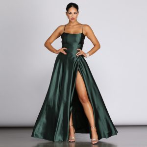 Anne Formal Lattice Satin Dress - Image 27