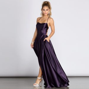 Anne Formal Lattice Satin Dress - Image 37