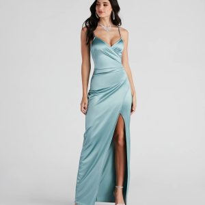 Jolina Wrap Skirt Satin Dress - Image 5