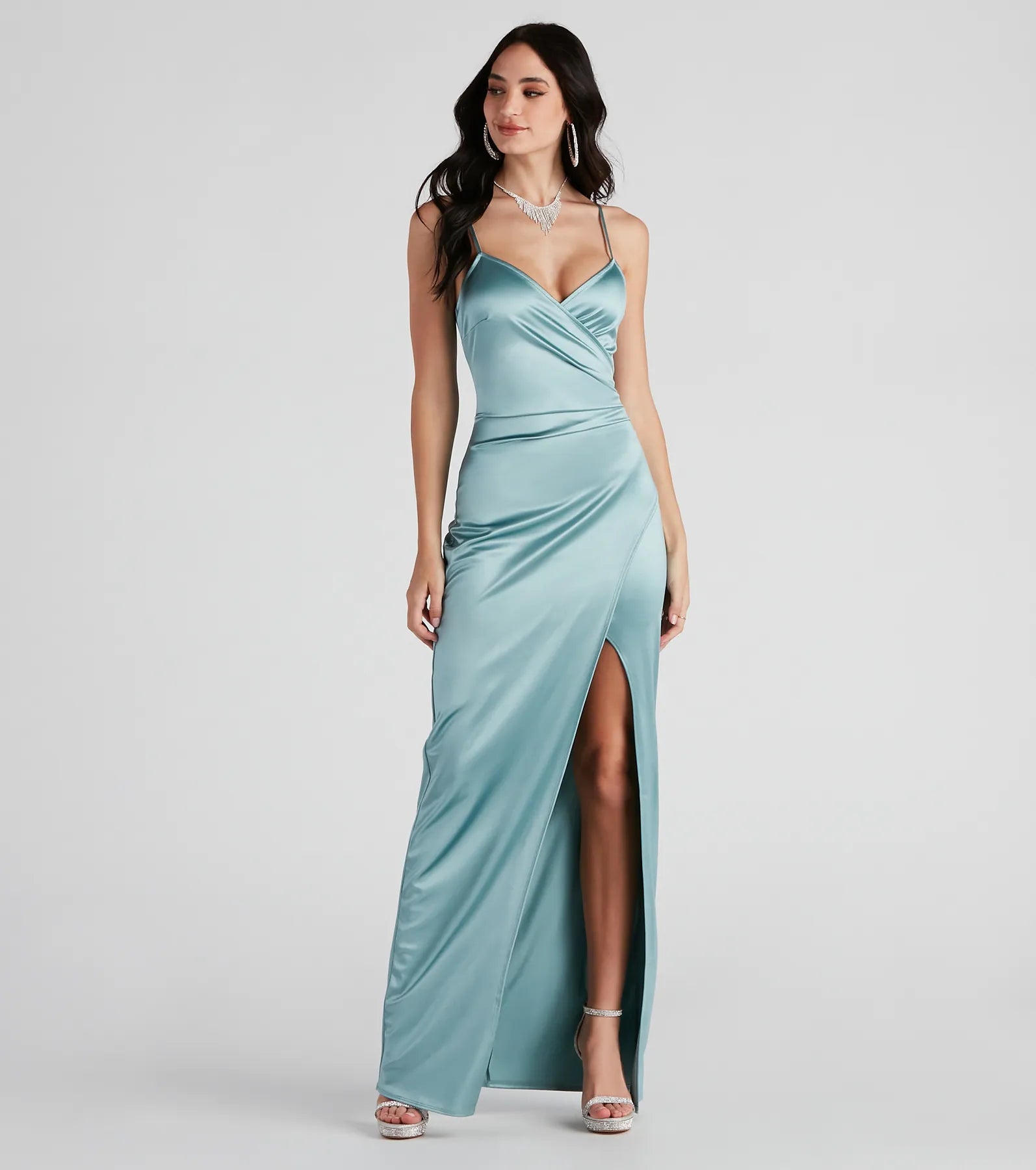 Jolina Wrap Skirt Satin Dress - Image 5