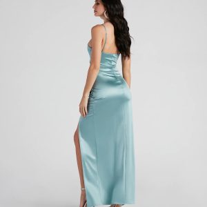 Jolina Wrap Skirt Satin Dress - Image 6
