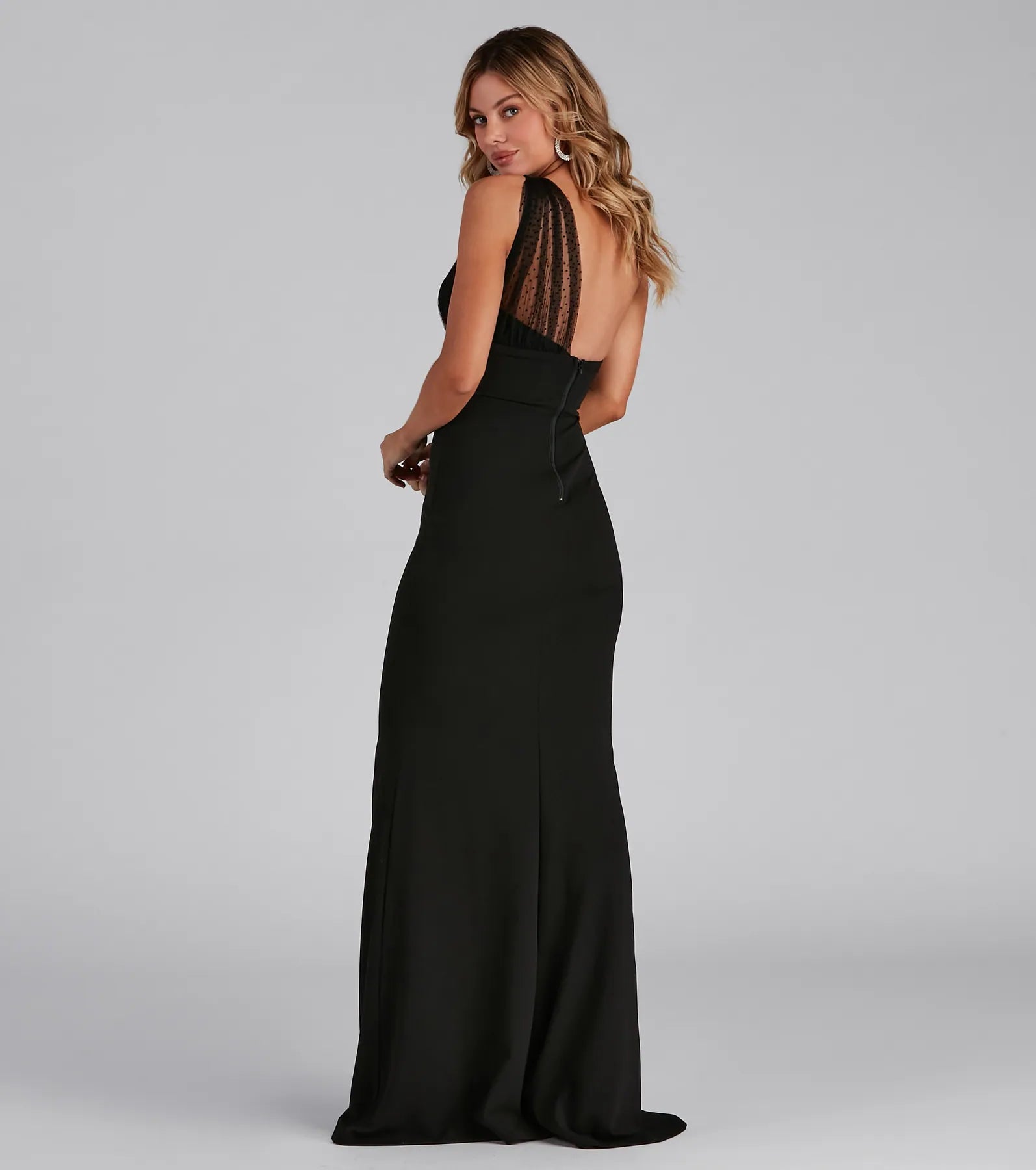 Dakota Formal One-Shoulder Swiss Dot Dress - Image 4
