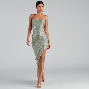 Fatima Sequin Cowl Neck Bodycon Formal Dress - Image 3