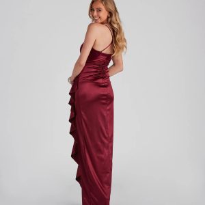 Jane Formal High Slit Satin Dress - Image 11