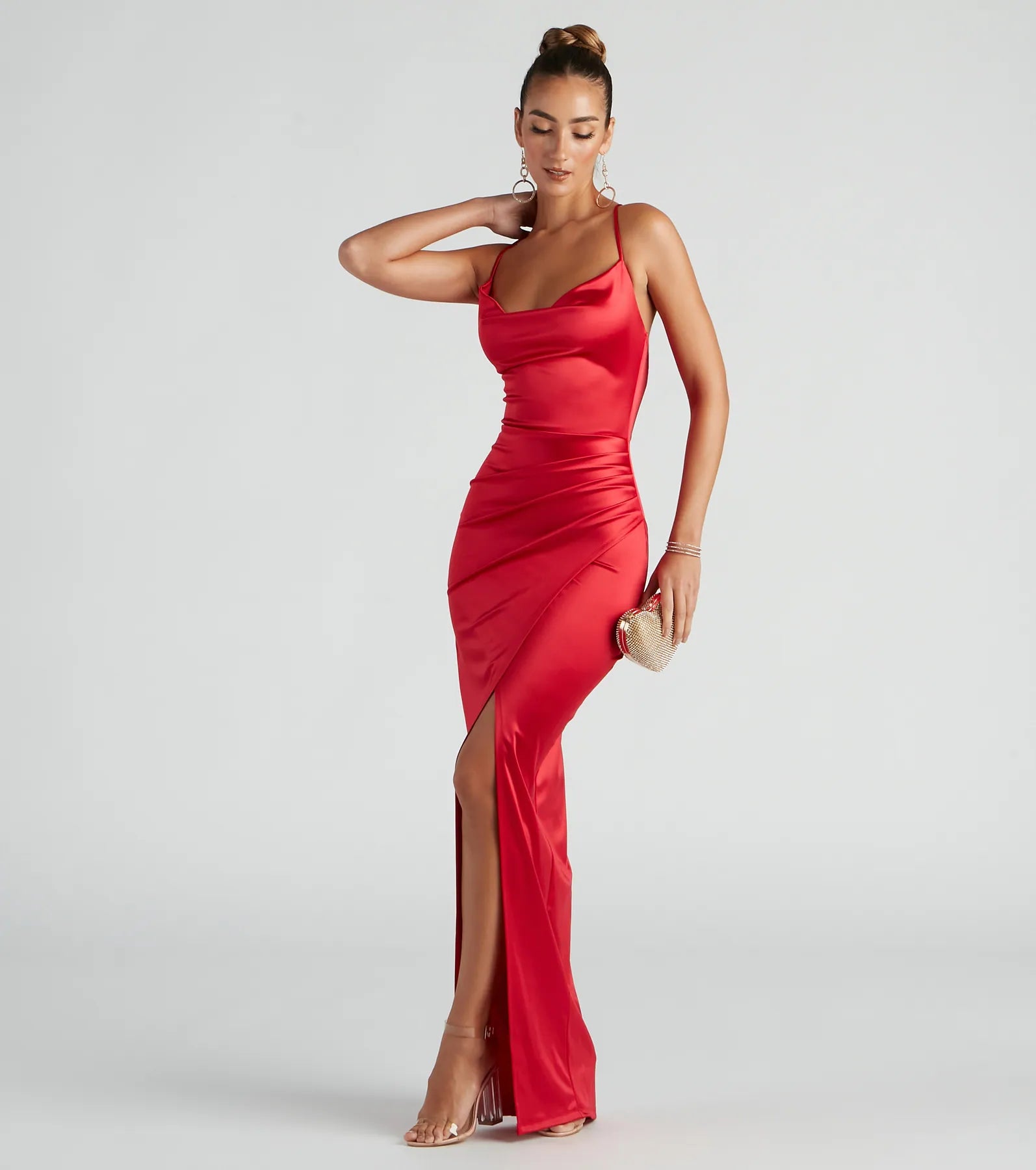 Chelsea Satin High Slit Formal Dress - Image 2