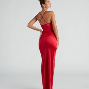 Chelsea Satin High Slit Formal Dress - Image 3