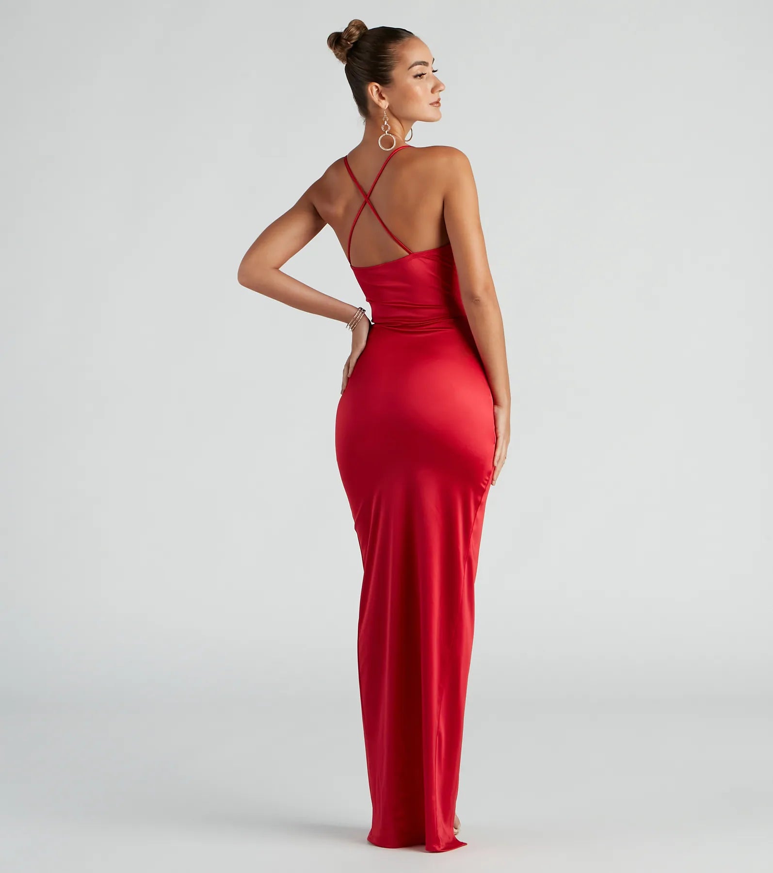 Chelsea Satin High Slit Formal Dress - Image 3