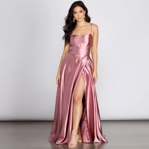 Anne Formal Lattice Satin Dress - Image 5