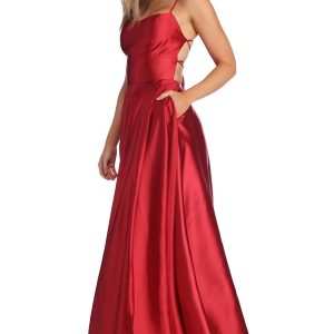 Anne Formal Lattice Satin Dress - Image 16