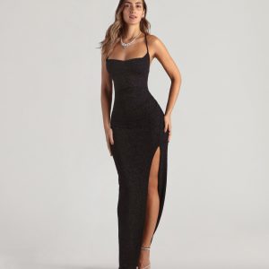 Amirah Formal Glitter Cowl Neck Column Dress - Image 13