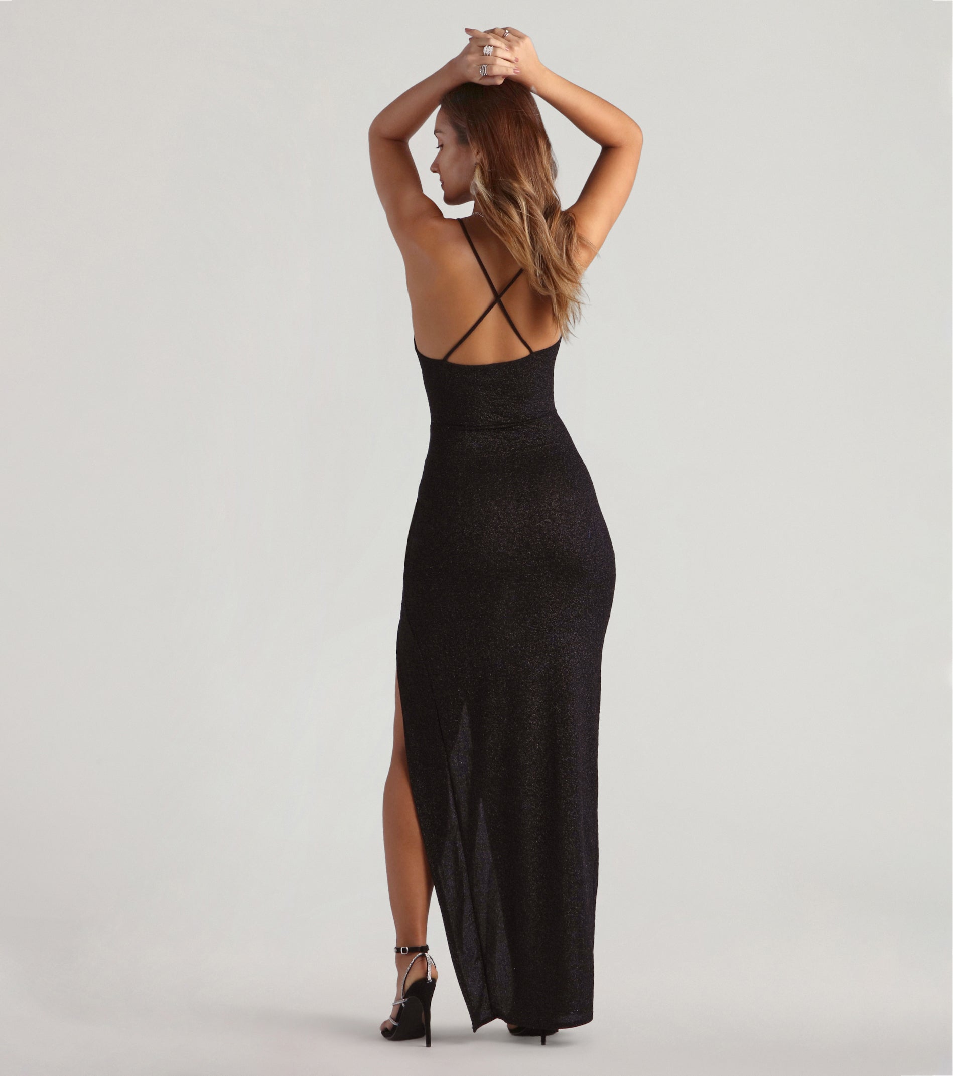 Amirah Formal Glitter Cowl Neck Column Dress - Image 14