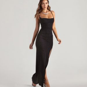 Amirah Formal Glitter Cowl Neck Column Dress - Image 15
