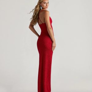 Amirah Formal Glitter Cowl Neck Column Dress - Image 2