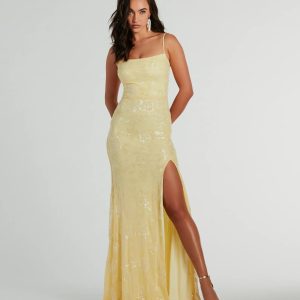 Kimber High Slit Floral Sequin Mermaid Dress - Image 1