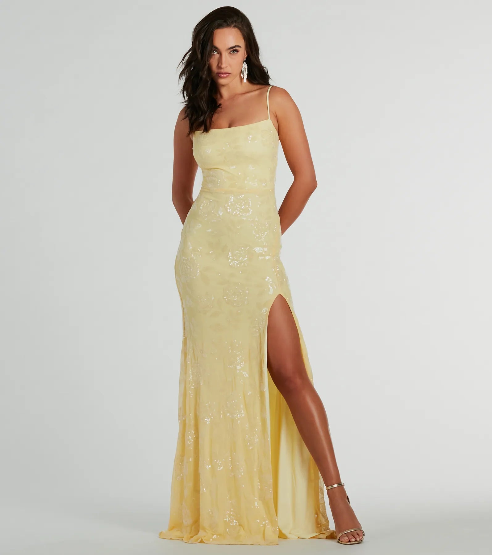 Kimber High Slit Floral Sequin Mermaid Dress - Image 1