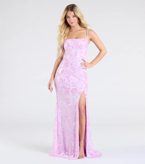 Kimber High Slit Floral Sequin Mermaid Dress