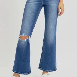 RISEN Full Size Distressed High Rise Crop Flare Jeans - Image 1
