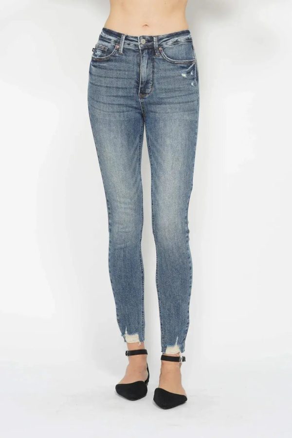 Judy Blue Full Size Tummy Control Vintage Wash Hem Destroy Skinny Jeans