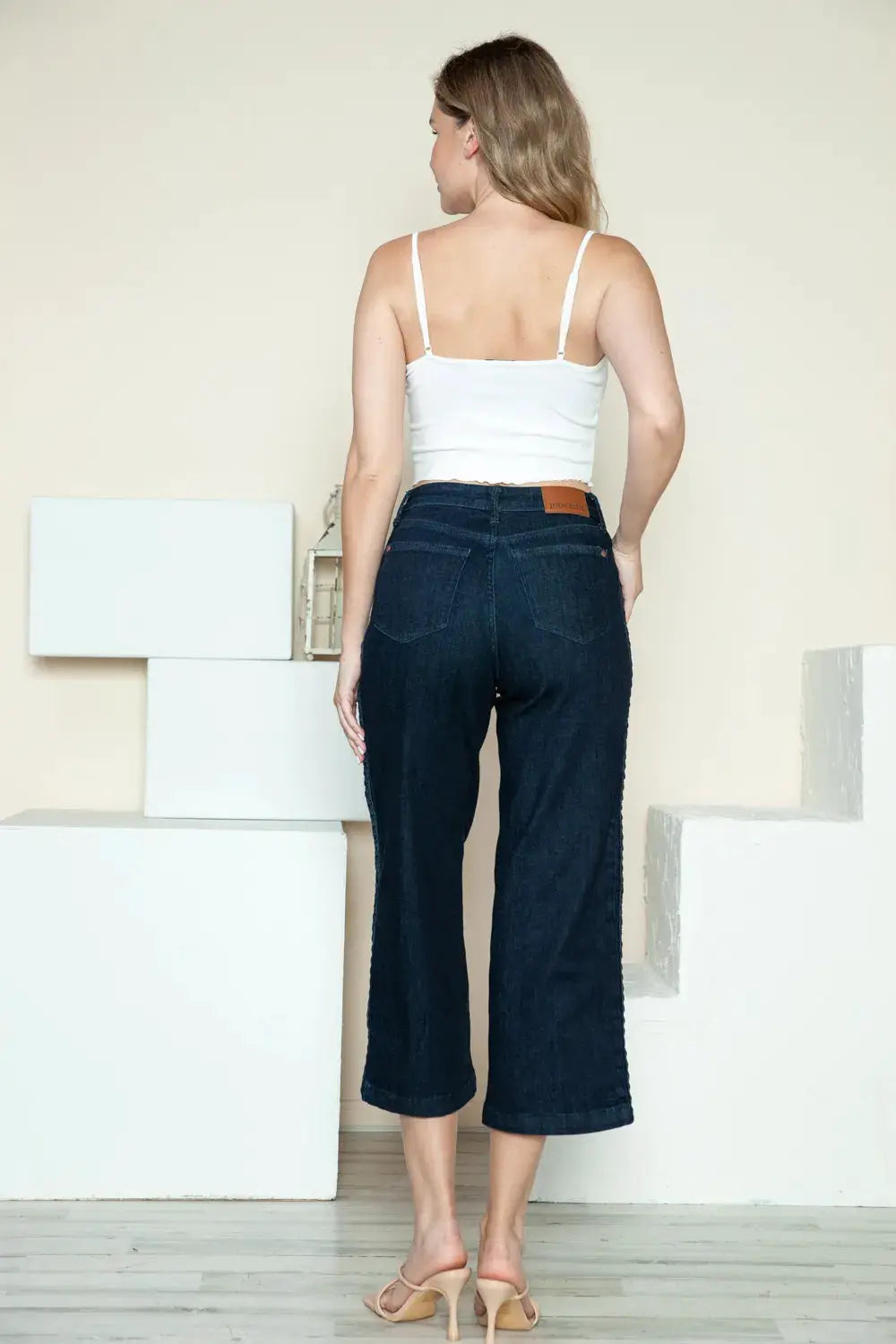 Judy Blue Full Size Side Seam Braid Detail Crop Wide Leg Jeans - Image 16