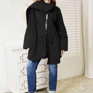 HEYSON Full Size Open Front Cardigan with Scarf Design - Image 8