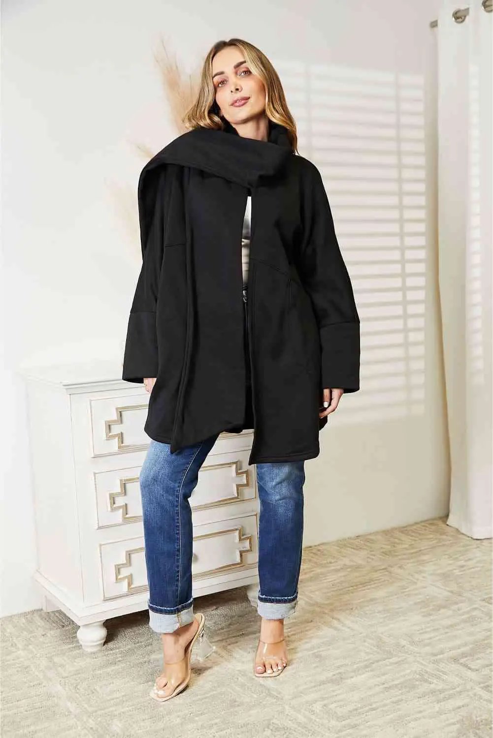 HEYSON Full Size Open Front Cardigan with Scarf Design - Image 8