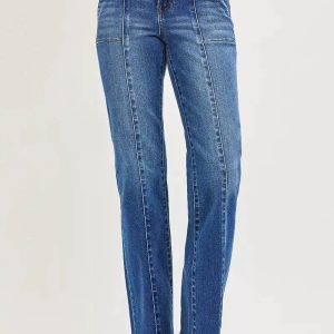 RISEN High Rise Straight Patch Pocket Seamed Jeans - Image 3