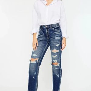 Kancan High Rise Distressed Mom Fit Jeans - Image 5