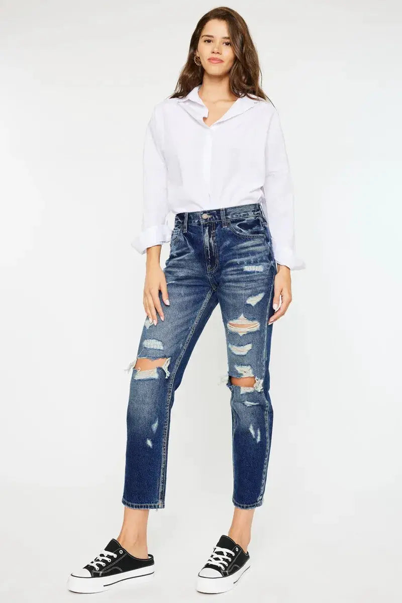 Kancan High Rise Distressed Mom Fit Jeans - Image 5