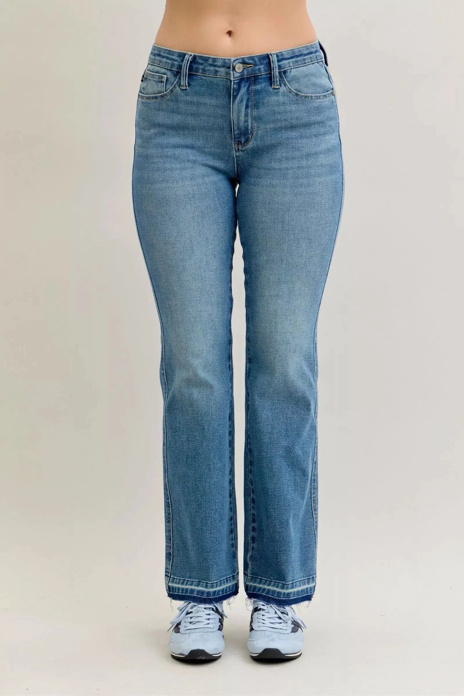 Judy Blue Full Size Mid Rise Slim Bootcut Tummy Control Release Hem Jeans Plus Size - Image 2