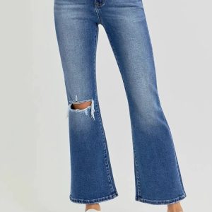 RISEN Full Size Distressed High Rise Crop Flare Jeans - Image 5