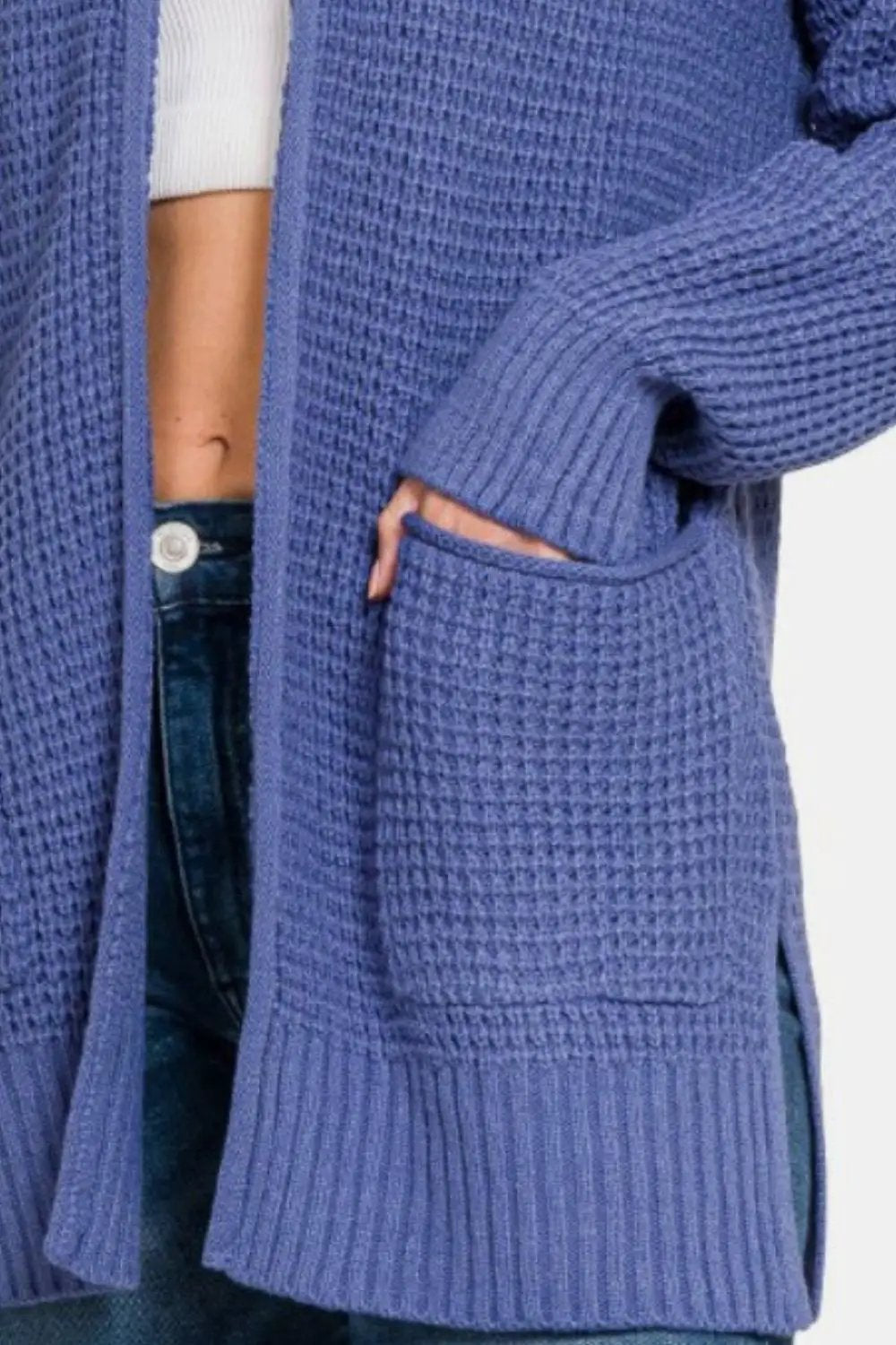Zenana Waffle Open Front Sweater Cardigan - Image 3