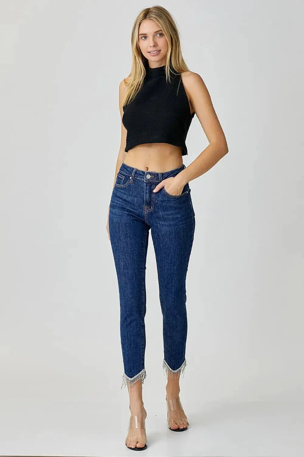 RISEN Full Size Embellished Mid Rise Crop Skinny Jeans - Image 7