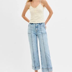 RISEN Full Size High Rise Crop Wide Front Seam Detailed Jeans Plus Size - Image 6