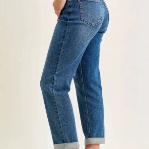 Judy Blue Mid Rise Boyfriend Embroidered Repair Patch Jeans - Image 3