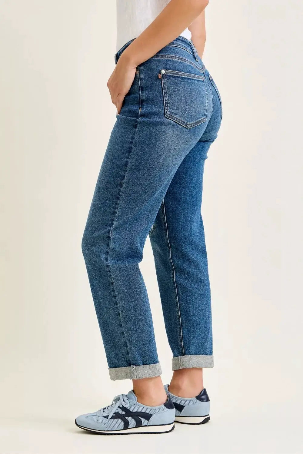 Judy Blue Mid Rise Boyfriend Embroidered Repair Patch Jeans - Image 3
