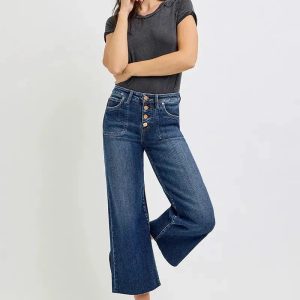 RISEN Full Size High Rise Crop Wide Button Up Jeans Plus Size - Image 6