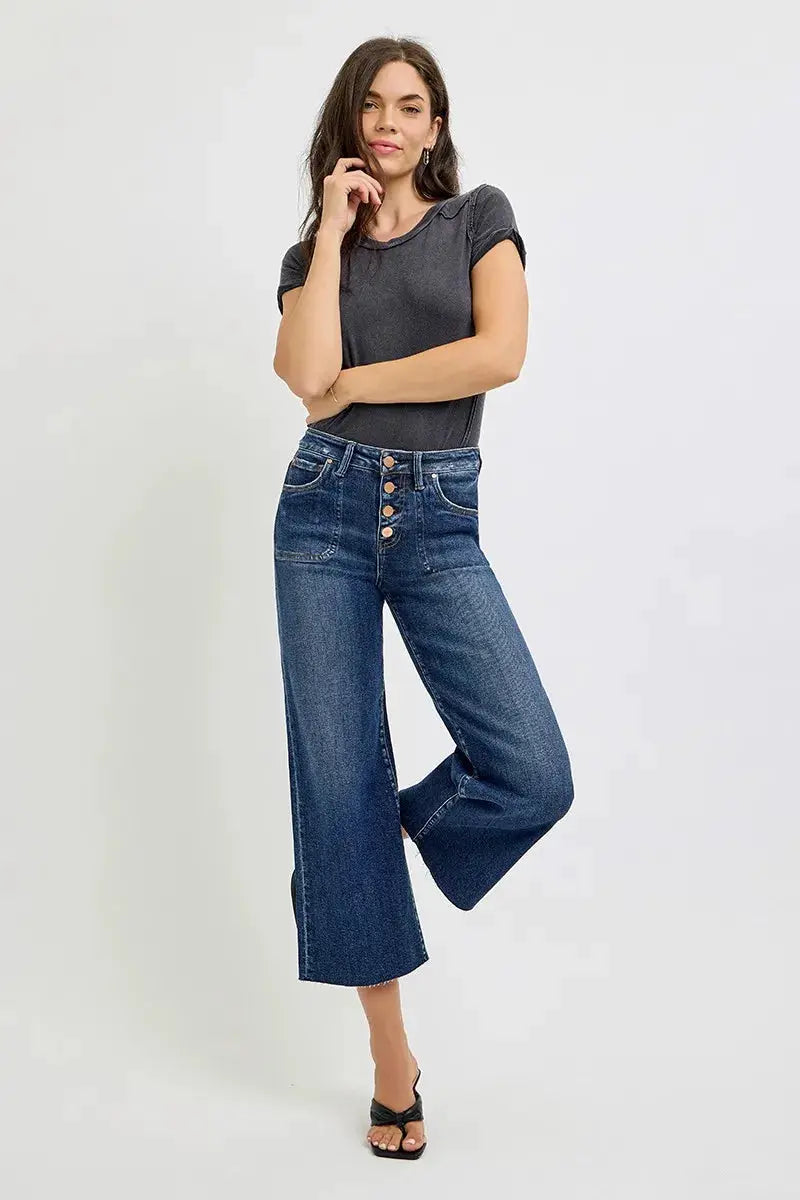 RISEN Full Size High Rise Crop Wide Button Up Jeans Plus Size - Image 6