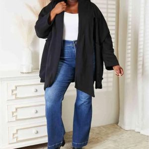HEYSON Full Size Open Front Cardigan with Scarf Design - Image 17