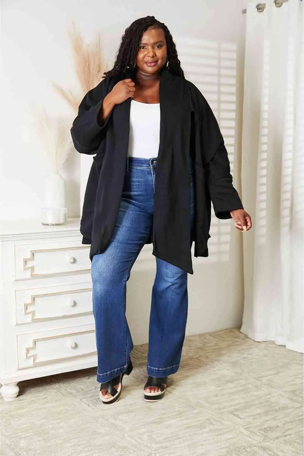 HEYSON Full Size Open Front Cardigan with Scarf Design - Image 17
