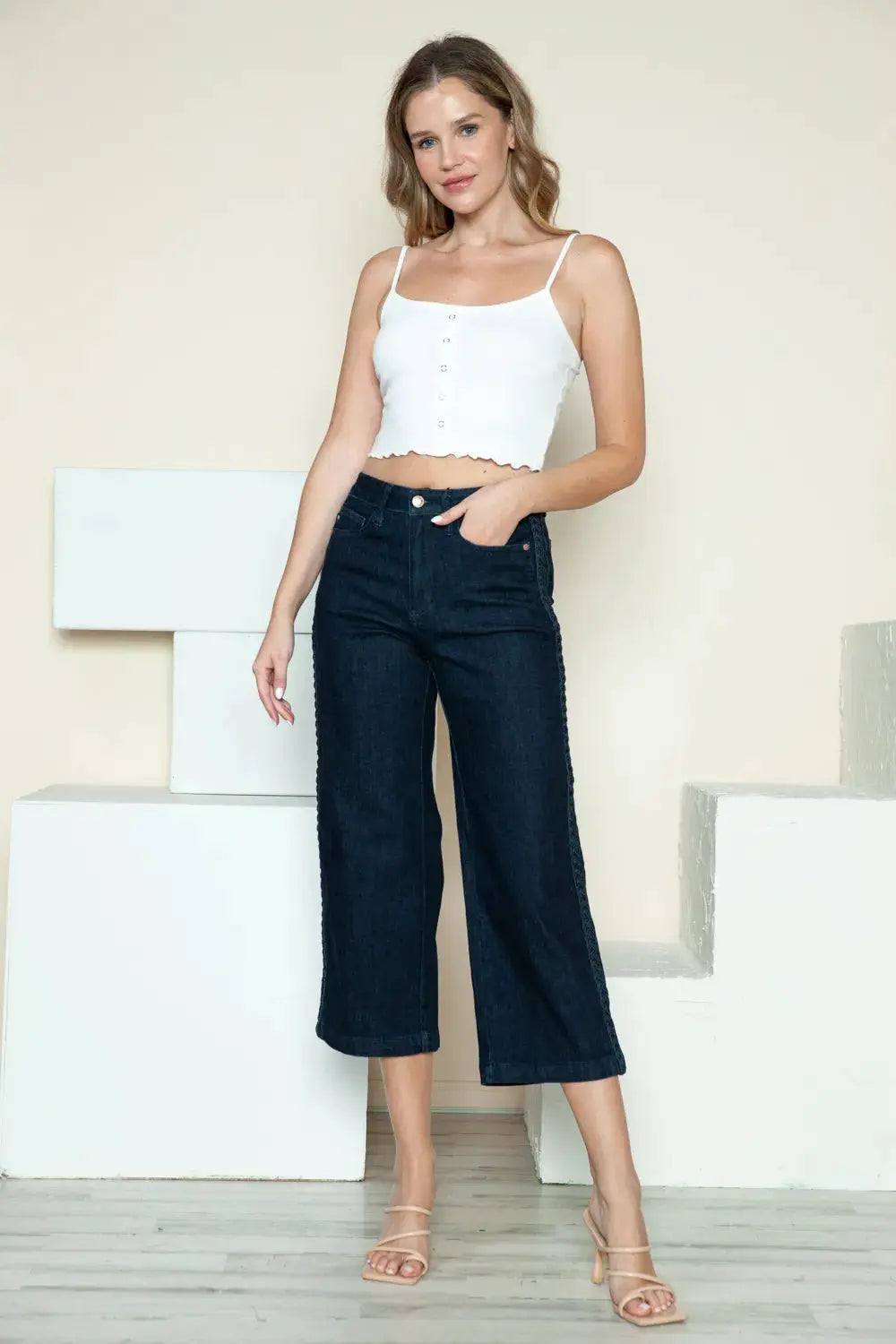 Judy Blue Full Size Side Seam Braid Detail Crop Wide Leg Jeans - Image 13