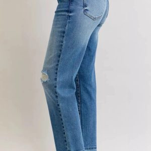 Judy Blue Full Size Mid Rise Bf Patch & Repair Destroy Release Hem Jeans Plus Size - Image 7