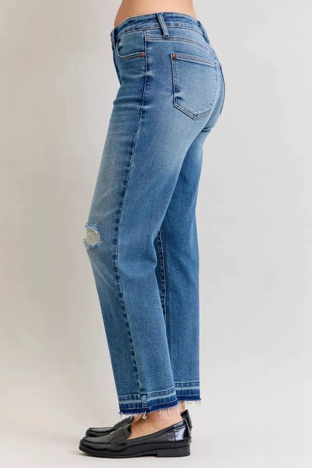 Judy Blue Full Size Mid Rise Bf Patch & Repair Destroy Release Hem Jeans Plus Size - Image 7