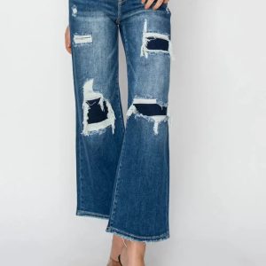Risen Full Size High Rise Patch Detailed Wide Leg Crop Jeans - Image 4