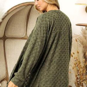 BiBi Checkered Long Sleeve Open Front Cardigan - Image 10