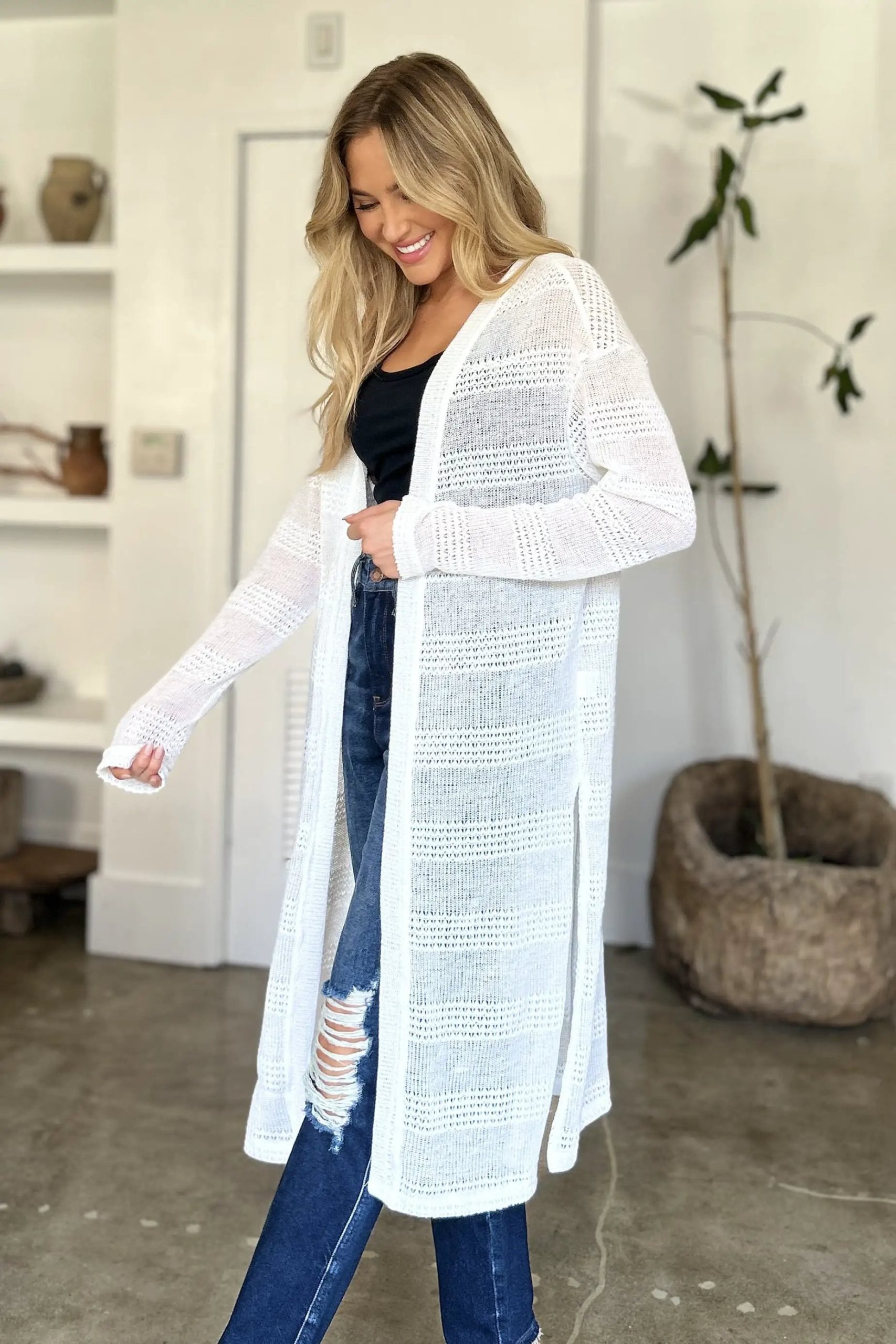 Double Take Full Size Open Front Longline Cardigan - Image 18